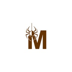 Letter M with spider icon logo design template