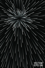 Abstract Black and White Geometric Spatial Pattern. Festive Firework Isolated on Night Background. Illustration of Explosive Starburs with Rays. Vector. 3D Illustration