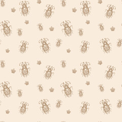 seamless pattern of black and white openwork beetle with crown on white background