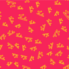 Line Baby shoes icon isolated seamless pattern on red background. Sandal sign. Vector