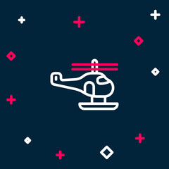 Naklejka premium Line Helicopter aircraft vehicle icon isolated on blue background. Colorful outline concept. Vector