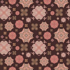 Seamless pattern of geometric shapes on brown background