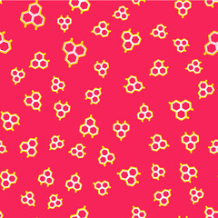 Line Chemical formula icon isolated seamless pattern on red background. Abstract hexagon for innovation medicine, health, research and science. Vector