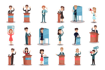 Political Candidates and People Taking Part in Voting and Election Vector Illustration Set