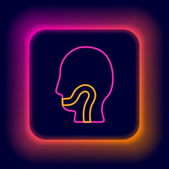 Glowing neon line Sore throat icon isolated on black background. Pain in throat. Flu, grippe, influenza, angina. Healthcare and medical. Colorful outline concept. Vector