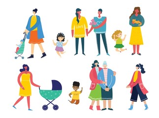 I love my family. Cute vector illustration with mother, father, daughter.