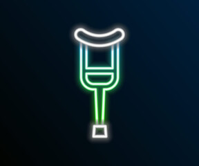 Glowing neon line Crutch or crutches icon isolated on black background. Equipment for rehabilitation of people with diseases of musculoskeletal system. Colorful outline concept. Vector