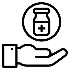 Vaccine bottle on hand icon, Vaccine Development related vector