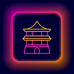 Glowing neon line Traditional chinese house icon isolated on black background. Colorful outline concept. Vector