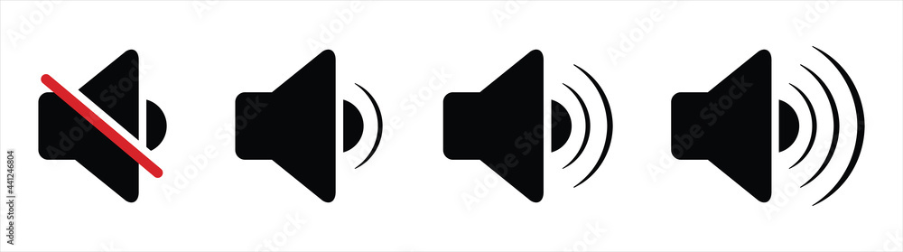 Poster set of volume icons isolated on white background. mute and unmute volume sound flat vector icons for