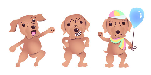 Set of Cute Labrador dog waving paw