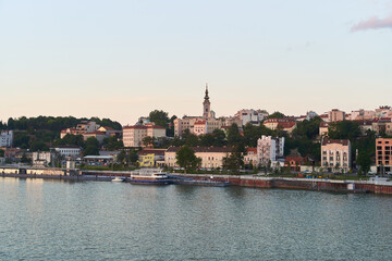 Fototapeta na wymiar Beautiful view of the historic center of Belgrade on the banks of the Sava River, Serbia