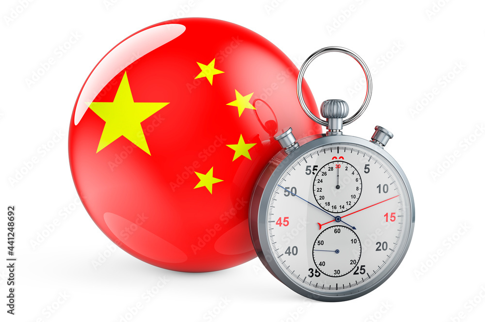 Poster stopwatch with flag of china, 3d rendering