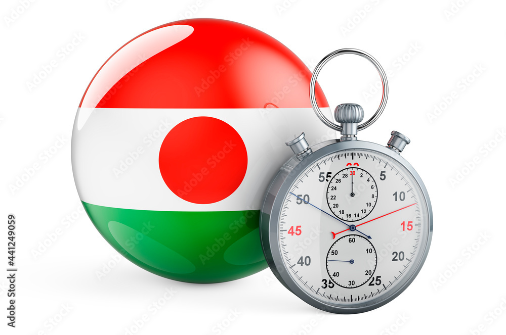 Poster stopwatch with flag of niger, 3d rendering