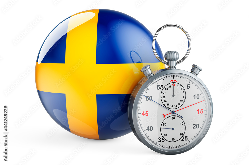 Poster stopwatch with flag of sweden, 3d rendering