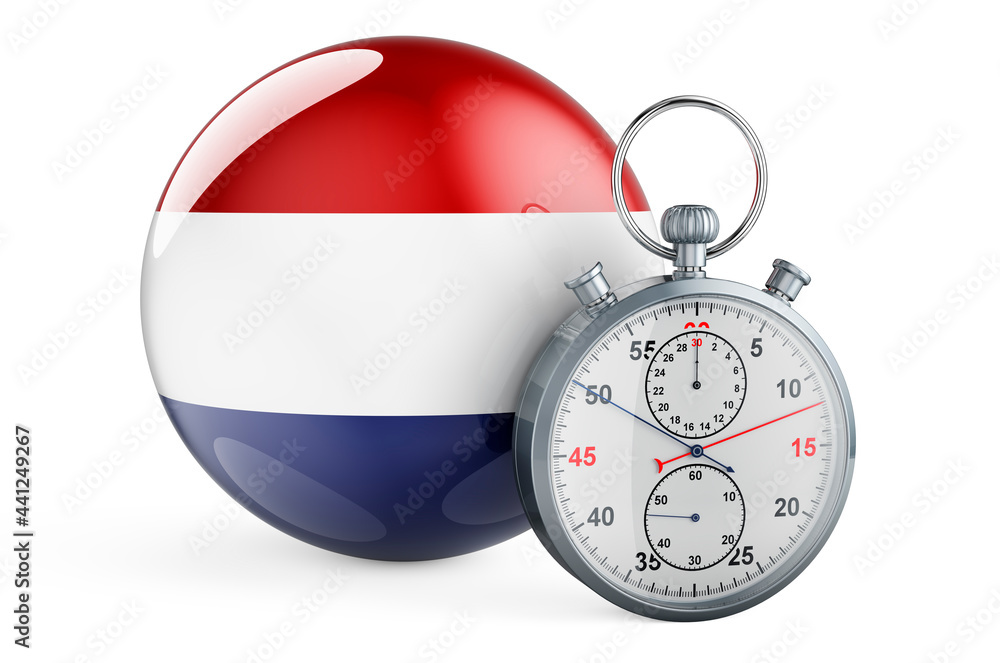 Poster stopwatch with flag of the netherlands, 3d rendering