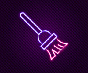 Glowing neon line Mop icon isolated on black background. Cleaning service concept. Colorful outline concept. Vector