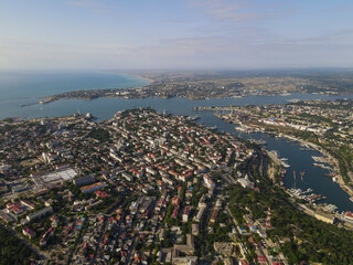 bird's eye view of the city bay. Coast.