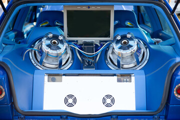 Tuning modern car with extreme powerful audio system.