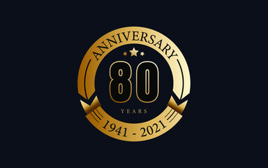 80 years anniversary. Golden seal with stars.