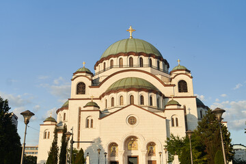 Beautiful view of the temple of St. Sava in Belgrade, Serbia on a sunny say
