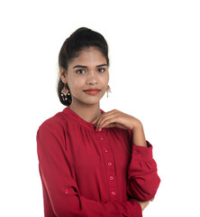 Beautiful Indian traditional girl posing on white background.