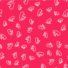 Line Little chick icon isolated seamless pattern on red background. Vector