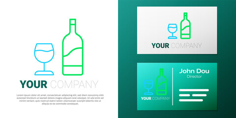Line Wine bottle with glass icon isolated on white background. Colorful outline concept. Vector