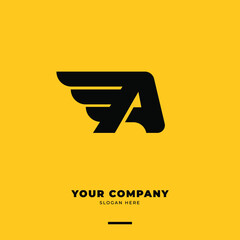 Letter A vector logo design template. Wings logotype creative concept. Moving idea classic icon.