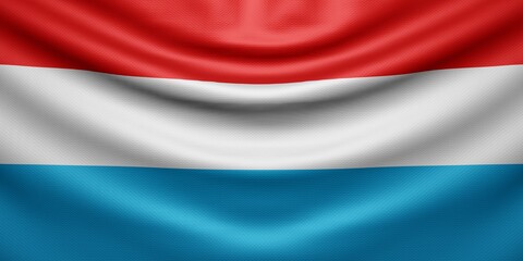 Hanging wavy national flag of Luxembourg with texture. 3d render.