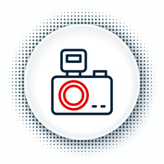 Line Photo camera with lighting flash icon isolated on white background. Foto camera. Digital photography. Colorful outline concept. Vector