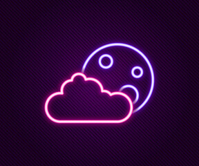 Glowing neon line Moon and stars icon isolated on black background. Cloudy night sign. Sleep dreams symbol. Full moon. Night or bed time sign. Colorful outline concept. Vector