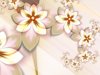 Original fractal image with yellow  flowers. Template with place for inserting your text. Fractal art as background...
