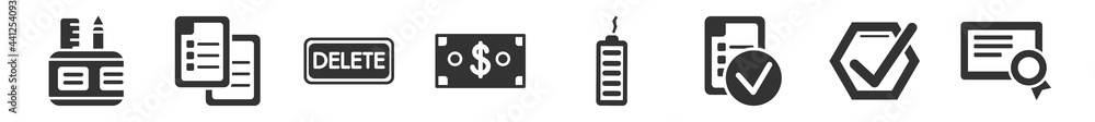 Poster filled set of user interface icons. glyph vector icons such as office material, blank file, delete r