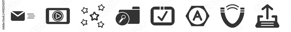 Poster filled set of user interface icons. glyph vector icons such as email envelope button, video edition,
