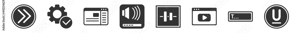 Aufkleber filled set of user interface icons. glyph vector icons such as right button, right settings, sidebar