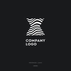 Black and White Zebra X Letter Logo Design. Creative X vector illustration with lines.