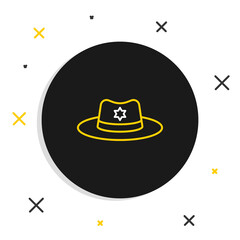 Line Sheriff hat with badge icon isolated on white background. Colorful outline concept. Vector