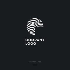 Black and White Zebra C Letter Logo Design. Creative C vector illustration with lines.