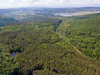 Fototapeta premium Aerial view of Sua Gabra Lakes at Lozenska Mountain, Bulgaria