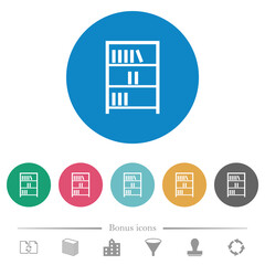 Bookshelf with books outline flat round icons
