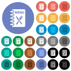 Menu with fork and knife round flat multi colored icons