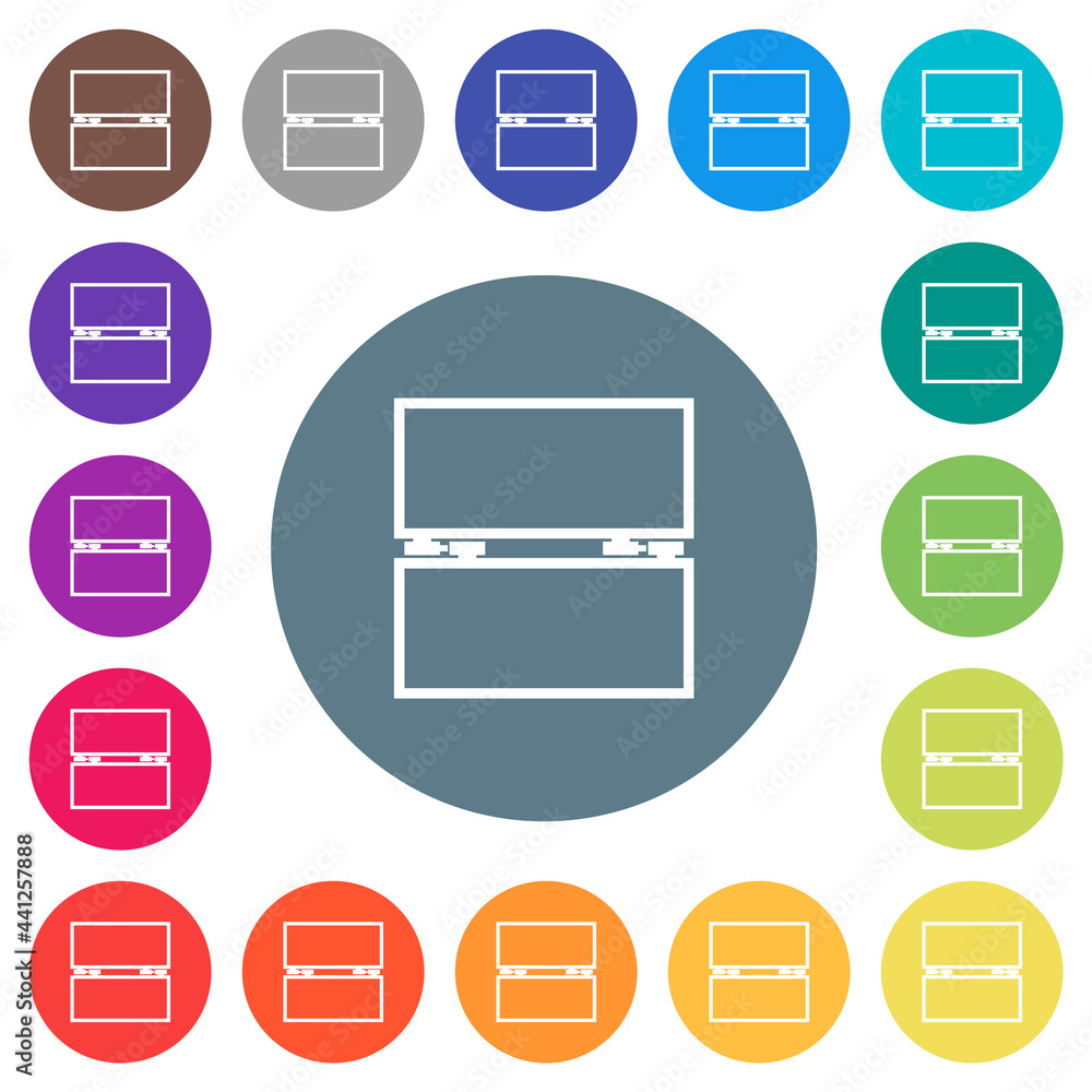 Poster empty toolbox flat white icons on round color backgrounds