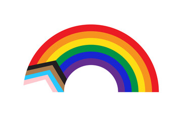 Rainbow icon with new pride flag LGBTQ. Redesign including Black and Brown stripes. Flat vector illustration - obrazy, fototapety, plakaty