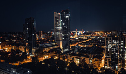 From the window at night in the Frankfurt skyline	