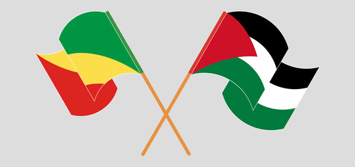 Crossed and waving flags of Republic of the Congo and Palestine