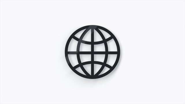 Animated 3d icon of globe. Flat grey symbol of planet. Concept of net, web, internet, ecology.