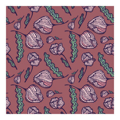 Floral seamless pattern for background. Vector drawing. Blossoms and leaves.