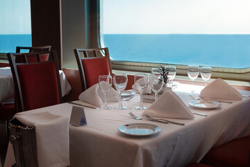 Restaurant on the ship overlooking the sea. A cruise ship - 441260267