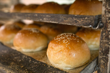 Freshly baked bread. Industrially made baked goods